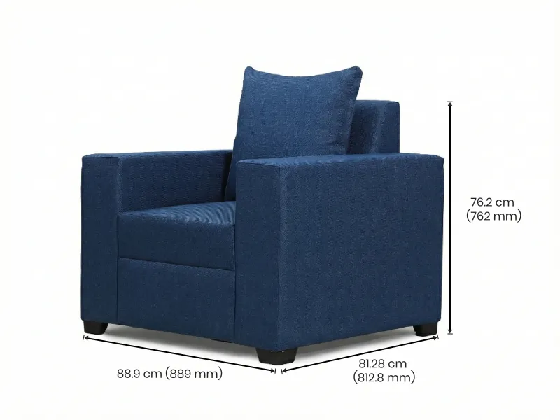Hugo Upholstered Single Seater Sofa in Blue Color